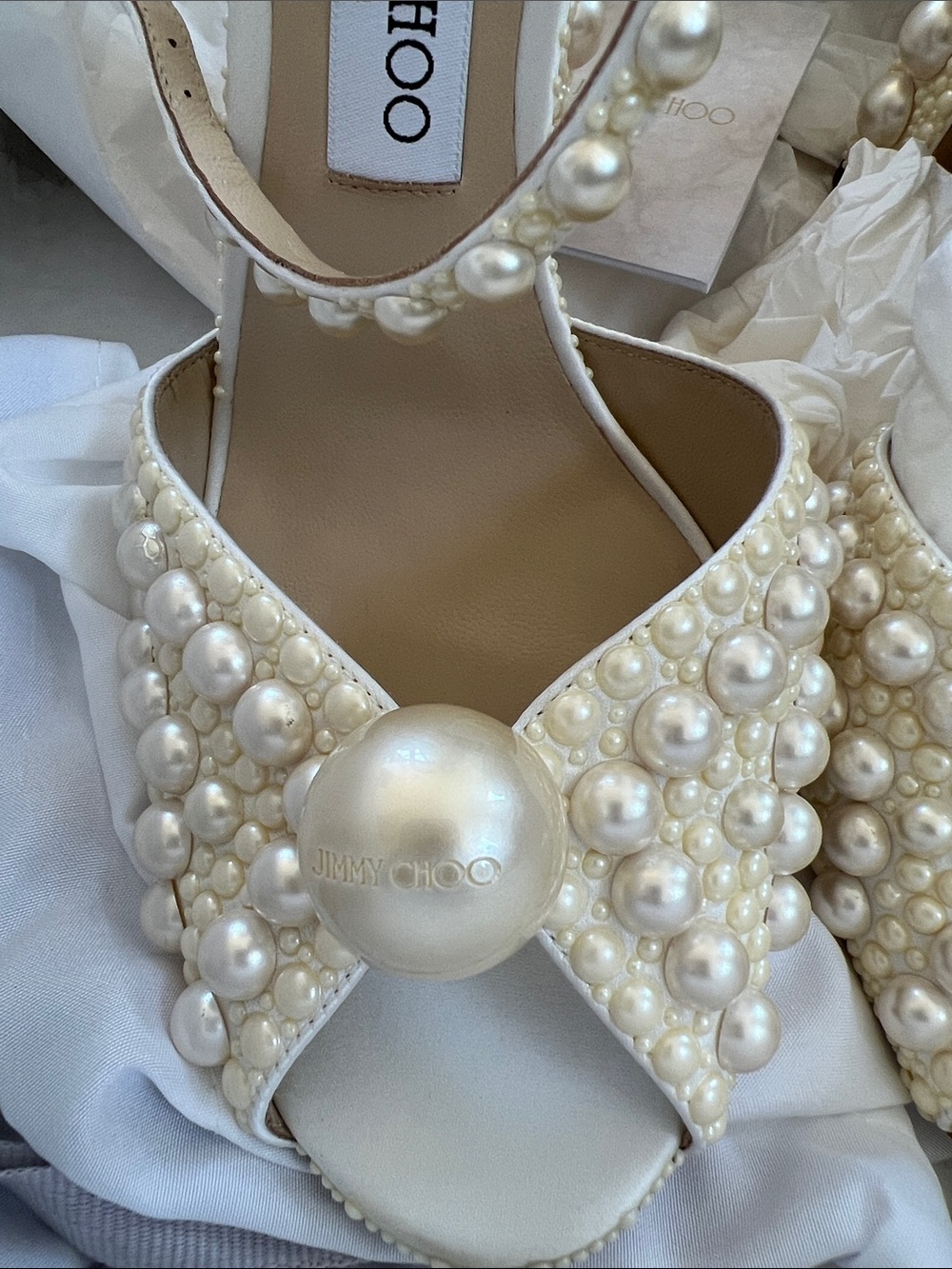 Jimmy Choo Ivory Pearl-Embellished Strappy Heels 40.5 - Picture 4 of 5